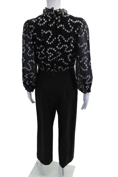 Rebecca Taylor Women Jumpsuit Black Polka Dot Mock Neck Long Sleeve Size 2