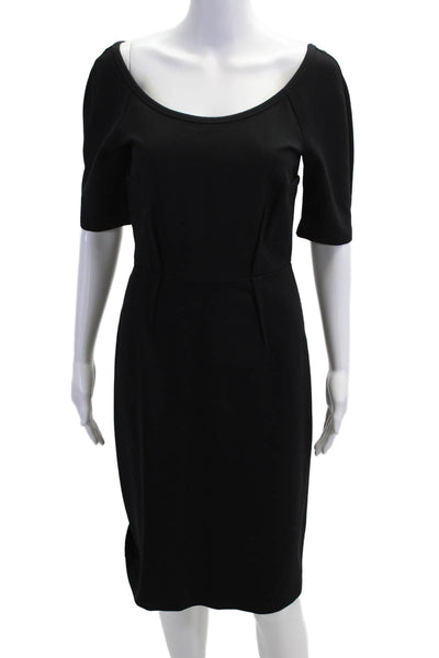 Premise Women Sheath Pencil Dress Black Short Sleeve Round Neck Tie Size 2
