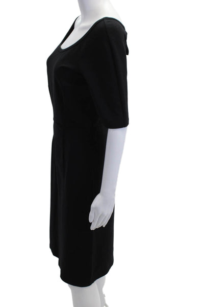 Premise Women Sheath Pencil Dress Black Short Sleeve Round Neck Tie Size 2