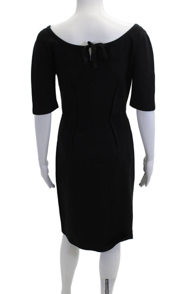 Premise Women Sheath Pencil Dress Black Short Sleeve Round Neck Tie Size 2