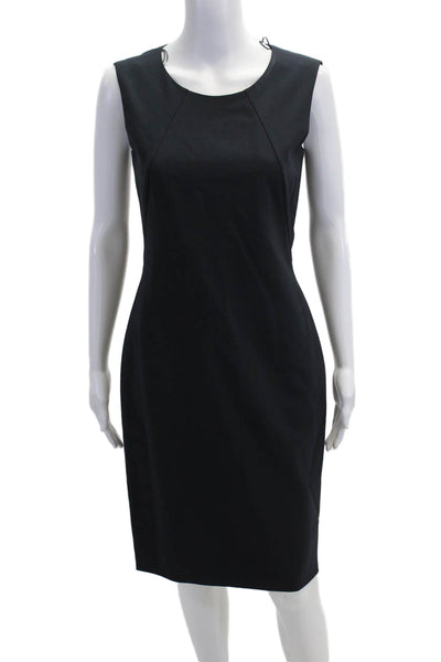 Premise Women Sheath Pencil Dress Black Short Sleeve Round Neck Tie Size 2