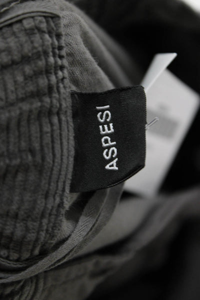 Aspesi Men Designer Striped Cotton Pants Dark Gray Button Closure Size 42
