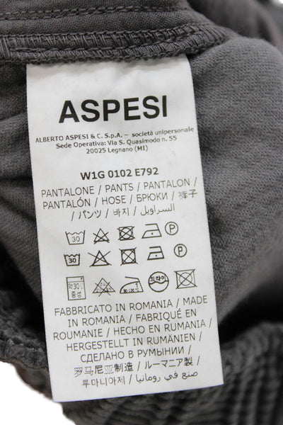 Aspesi Men Designer Striped Cotton Pants Dark Gray Button Closure Size 42