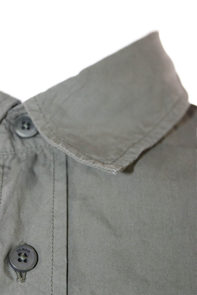 Kenzo Mens Cotton Embroidered Detail Long Sleeve Button Down Shirt Green Size 37