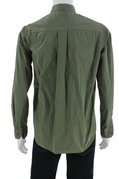 Kenzo Mens Cotton Embroidered Detail Long Sleeve Button Down Shirt Green Size 37