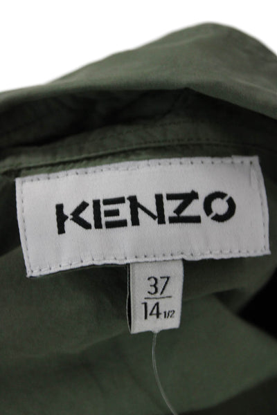 Kenzo Mens Cotton Embroidered Detail Long Sleeve Button Down Shirt Green Size 37
