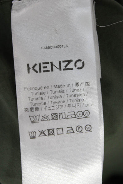 Kenzo Mens Cotton Embroidered Detail Long Sleeve Button Down Shirt Green Size 37