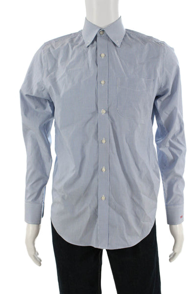 J Crew Mens Cotton Collared Striped Long Sleeve Button Down Shirt Top Blue Size