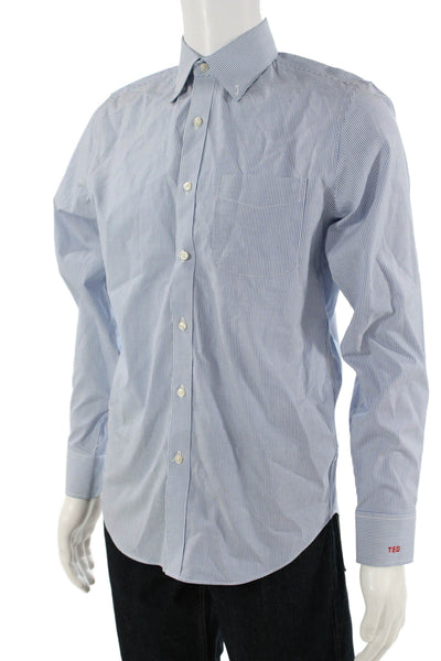 J Crew Mens Cotton Collared Striped Long Sleeve Button Down Shirt Top Blue Size