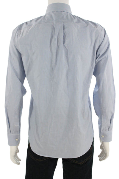 J Crew Mens Cotton Collared Striped Long Sleeve Button Down Shirt Top Blue Size