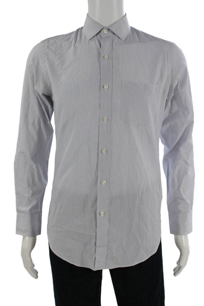 J Crew Mens Cotton Collared Striped Pocketed Button Down Shirt Blue Size S