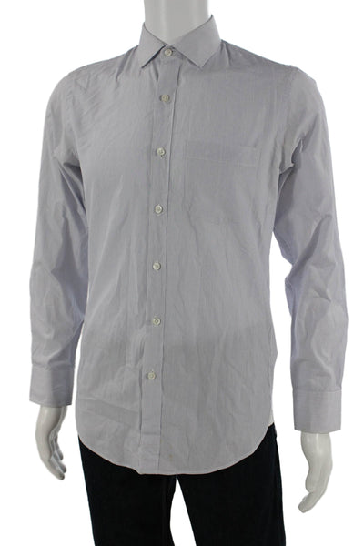 J Crew Mens Cotton Collared Striped Pocketed Button Down Shirt Blue Size S