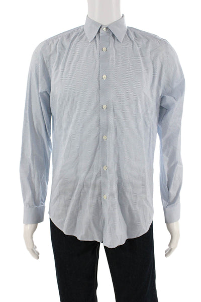 Theory Mens Cotton Geometric Print Button Down Collared Shirt Blue Size S