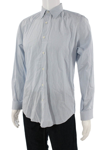 Theory Mens Cotton Geometric Print Button Down Collared Shirt Blue Size S