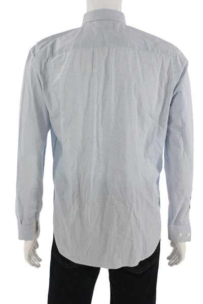 Theory Mens Cotton Geometric Print Button Down Collared Shirt Blue Size S
