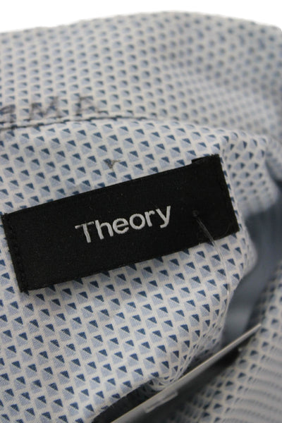 Theory Mens Cotton Geometric Print Button Down Collared Shirt Blue Size S