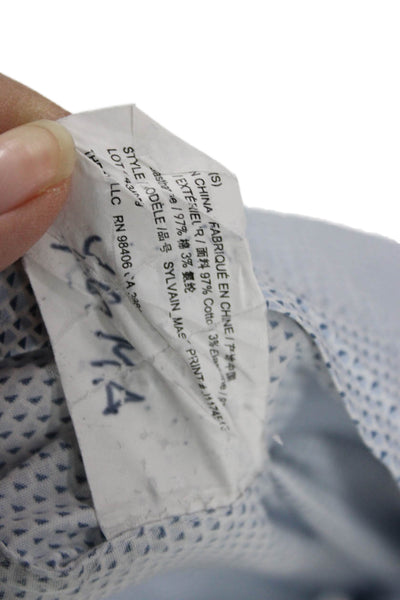 Theory Mens Cotton Geometric Print Button Down Collared Shirt Blue Size S