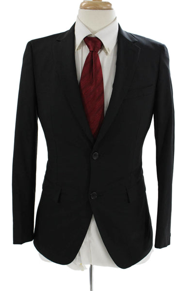 Theory Mens Suit Jacket Black Virgin Wool Collared Button Solid Size 44