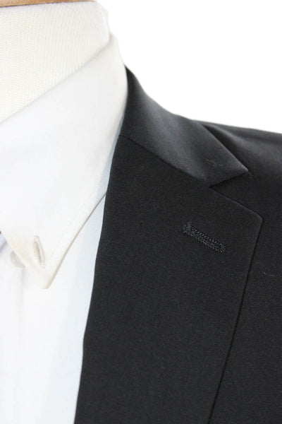 Theory Mens Suit Jacket Black Virgin Wool Collared Button Solid Size 44