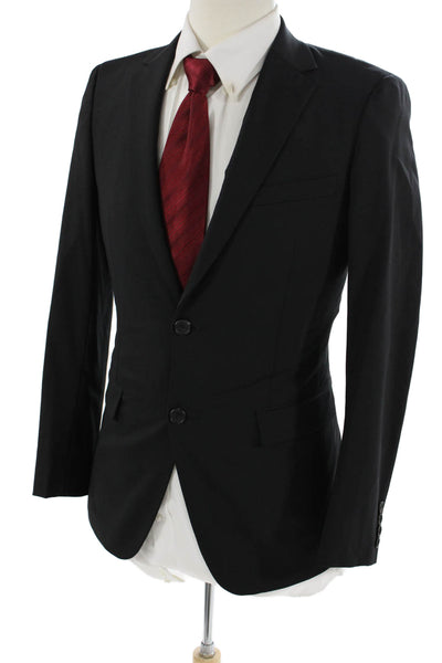Theory Mens Suit Jacket Black Virgin Wool Collared Button Solid Size 44