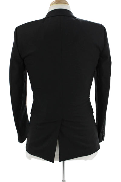 Theory Mens Suit Jacket Black Virgin Wool Collared Button Solid Size 44
