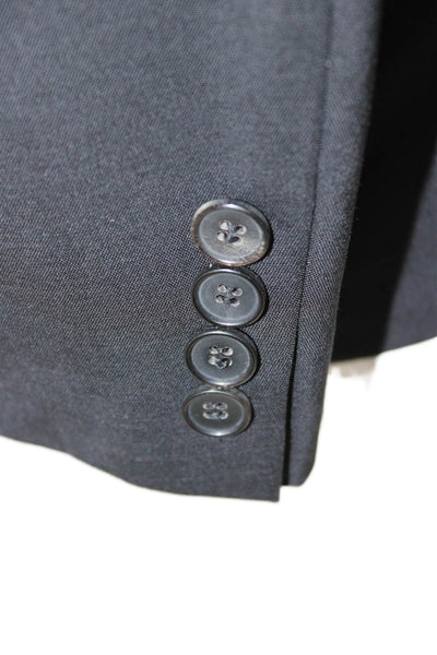 Theory Mens Suit Jacket Black Virgin Wool Collared Button Solid Size 44