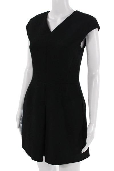 Vince Womens Sheath Mini Dress Black Short Sleeve V Neck Size 2