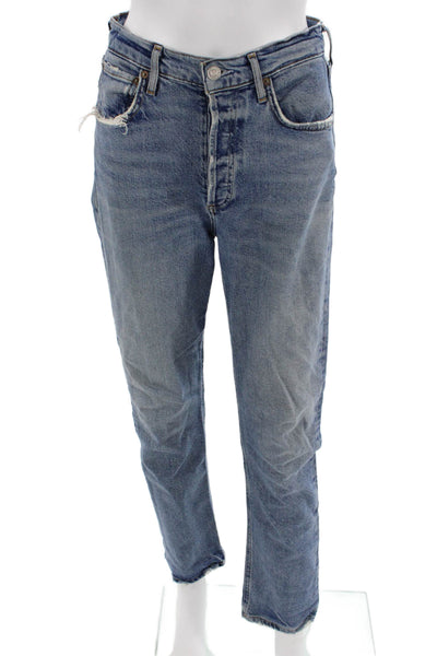 Agolde Womens Straight Jeans Blue High Waist 27in 99% Organic Cotton Size 25