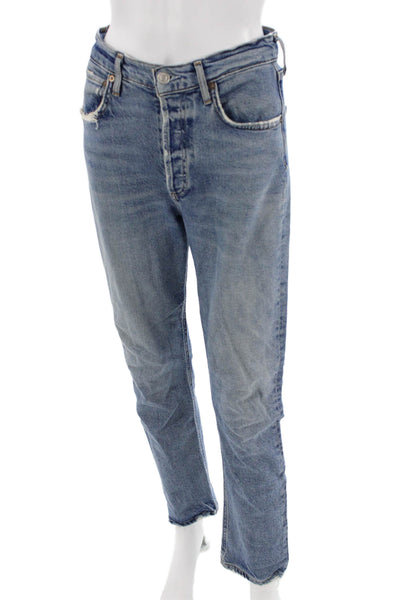 Agolde Womens Straight Jeans Blue High Waist 27in 99% Organic Cotton Size 25