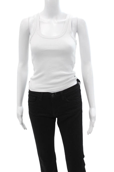 Zara Womens Basic Sleeveless Tank White Square Neck Cotton Elastane Size S