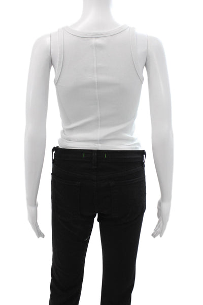 Zara Womens Basic Sleeveless Tank White Square Neck Cotton Elastane Size S