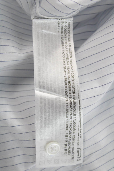 MNG Women Cropped Striped Cotton Collared Button Up 3/4 Sleeve White Size 2