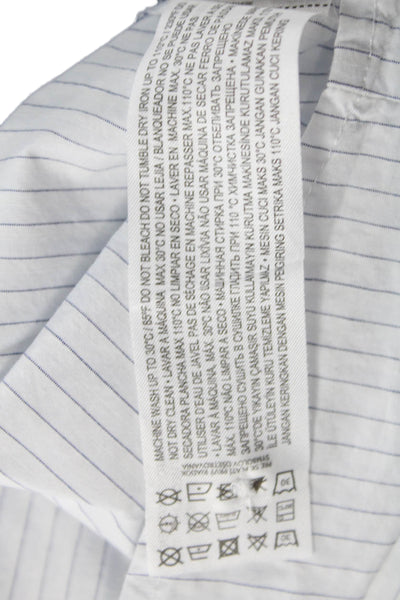 MNG Women Cropped Striped Cotton Collared Button Up 3/4 Sleeve White Size 2
