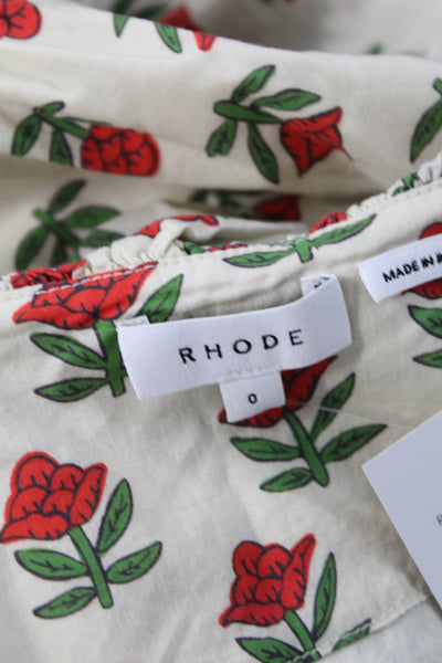 Rhode Women Cropped Beige Floral Cotton 3/4 Sleeve Blouse Size 0