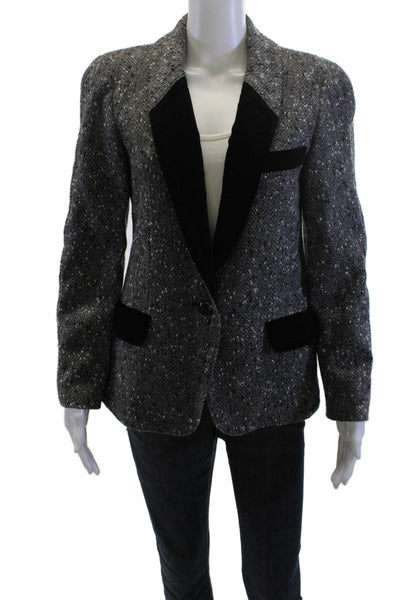 Escada Women Black Wool Herringbone Blazer Collared Long Sleeve Size 36