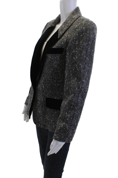 Escada Women Black Wool Herringbone Blazer Collared Long Sleeve Size 36