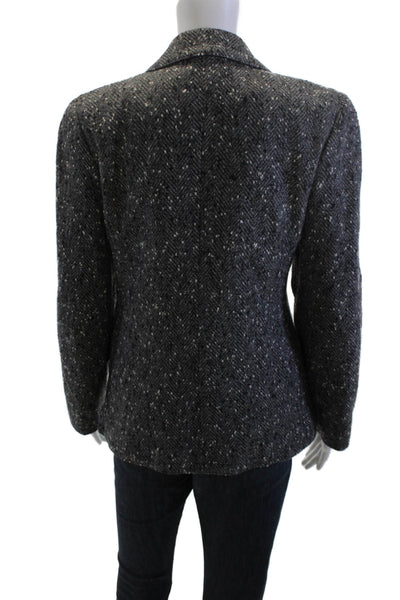 Escada Women Black Wool Herringbone Blazer Collared Long Sleeve Size 36