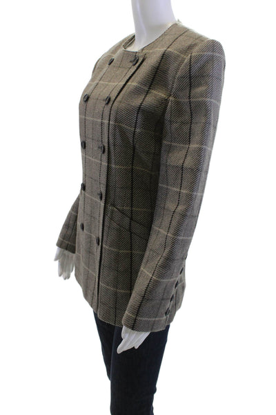 Escada Margaretha Ley Women Gray Checked Wool Blazer Button Long Sleeve Size 34