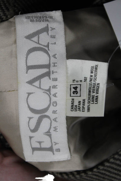 Escada Margaretha Ley Women Gray Checked Wool Blazer Button Long Sleeve Size 34