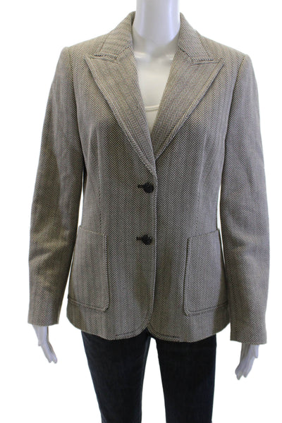 Michael Michael Kors Women Beige Herringbone Cotton Blazer Size 8
