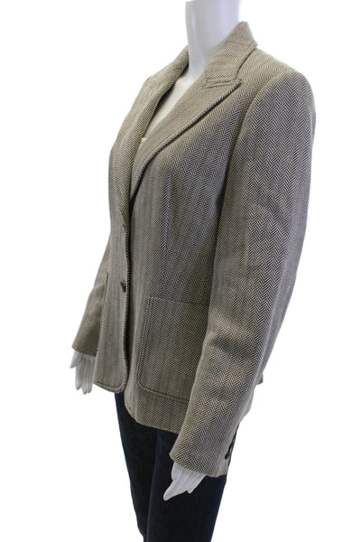 Michael Michael Kors Women Beige Herringbone Cotton Blazer Size 8