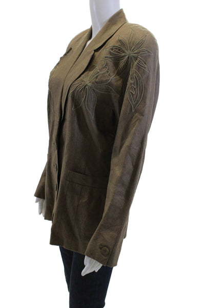 Escada Margaretha Ley Women Linen Floral Blazer Brown Button Size 38