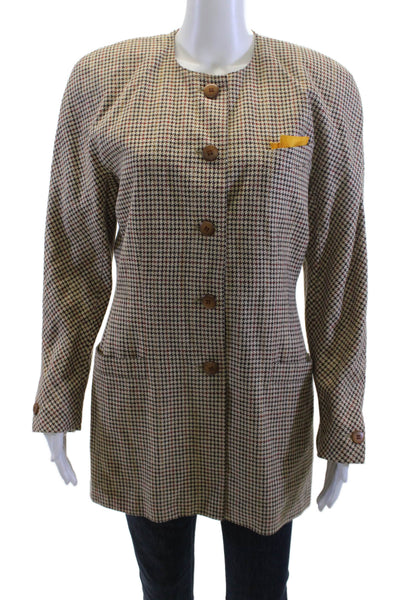 Escada Margaretha Ley Womens Beige Checked Blazer Long Sleeve Size 38