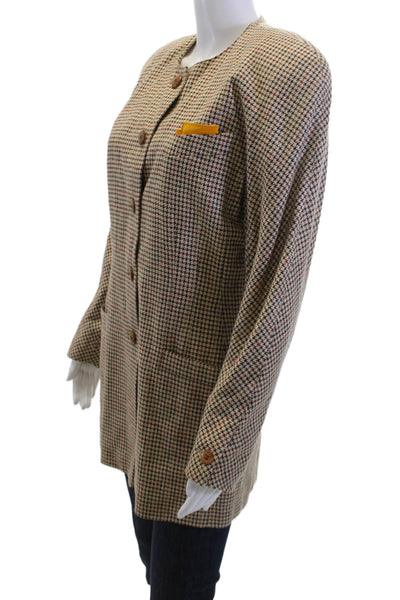 Escada Margaretha Ley Womens Beige Checked Blazer Long Sleeve Size 38