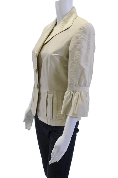 Lafayette 148 New York Women Silk Button Blazer 3/4 Sleeve Beige Size 2