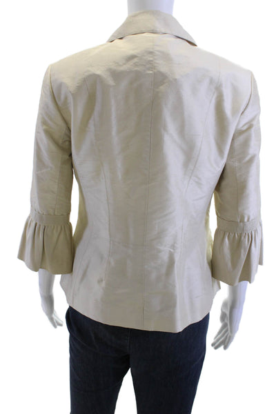 Lafayette 148 New York Women Silk Button Blazer 3/4 Sleeve Beige Size 2