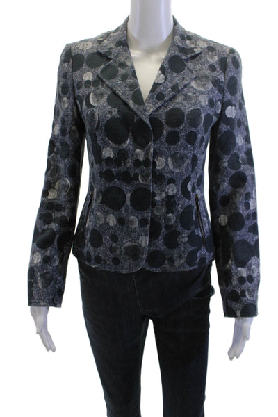 Akris Punto Women Black Cotton Blazer Collared Zip Geometric Size 6