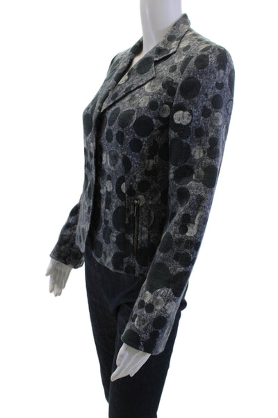 Akris Punto Women Black Cotton Blazer Collared Zip Geometric Size 6