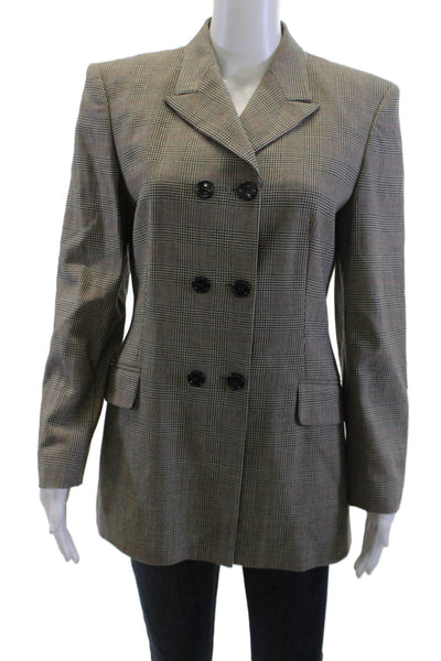 Laurel Womens Plaid Wool Cashmere Blazer Collared Long Sleeve Gray Size 36