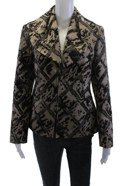 Lafayette 148 New York Womens Beige Argyle Collared Blazer Long Sleeve Size 4